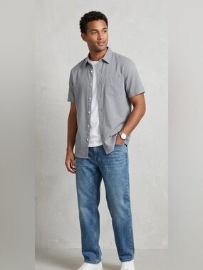 Gray Textured Dobby Button-Down Shirt